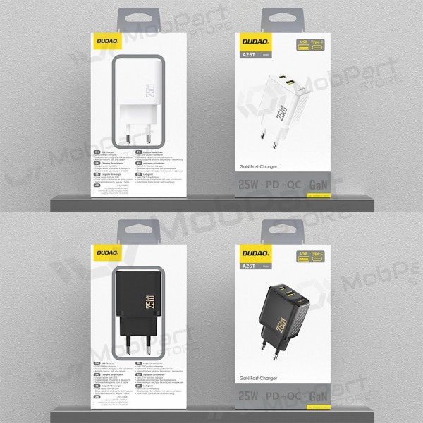 Φορτιστής τηλεφώνου Dudao A26T 25 W GaN USB-C + USB-A λευκός