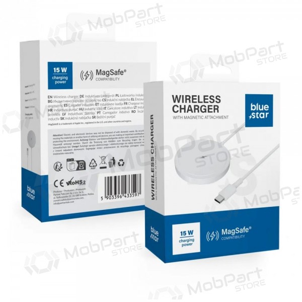 Ασύρματος φορτιστής MagSafe Blue Star Charing Pad 15 W με καλώδιο USB-C λευκό