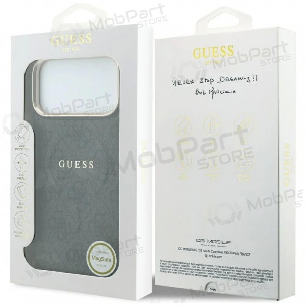 Θήκη Apple iPhone 18 Pro Max - Guess PU Leather 4G Gold Frame Embossed MagSafe (μαύρο)