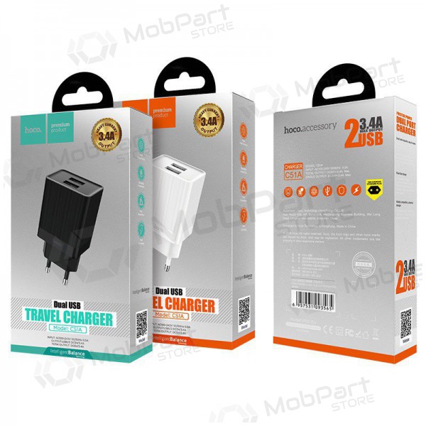 Φορτιστής HOCO C51A Prestige power Dual USB (5V 3.4A) (άσπρο)
