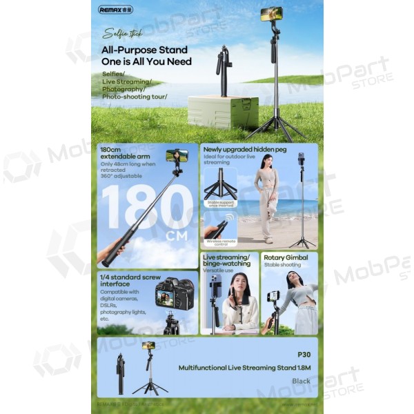 Selfie stick Remax P30 1.8m μαύρος