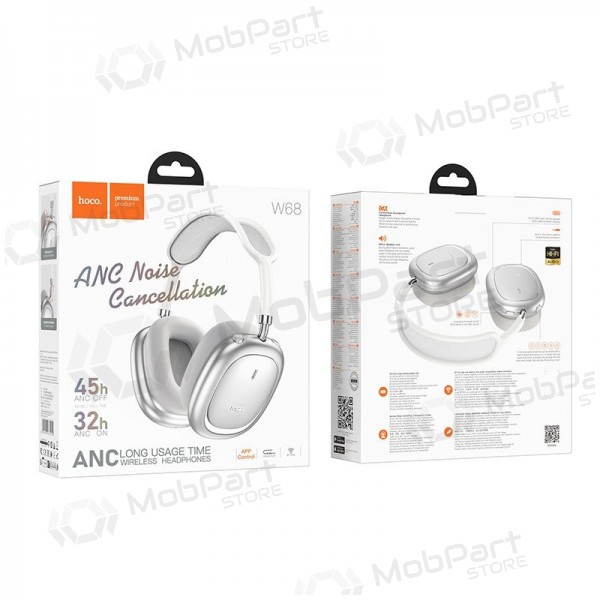 Ασύρματα ακουστικά με μικρόφωνο Hoco W68 ANC Bluetooth ασημί