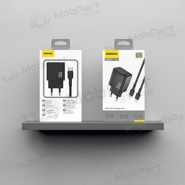 Φορτιστής Dudao A27C GaN 25W USB-C + καλώδιο USB-C σε USB-C 1.0m μαύρο