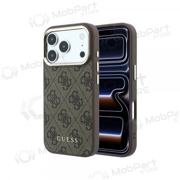 Θήκη Apple iPhone 18 Pro Max - Guess PU Leather 4G Gold Frame MagSafe (καφέ)