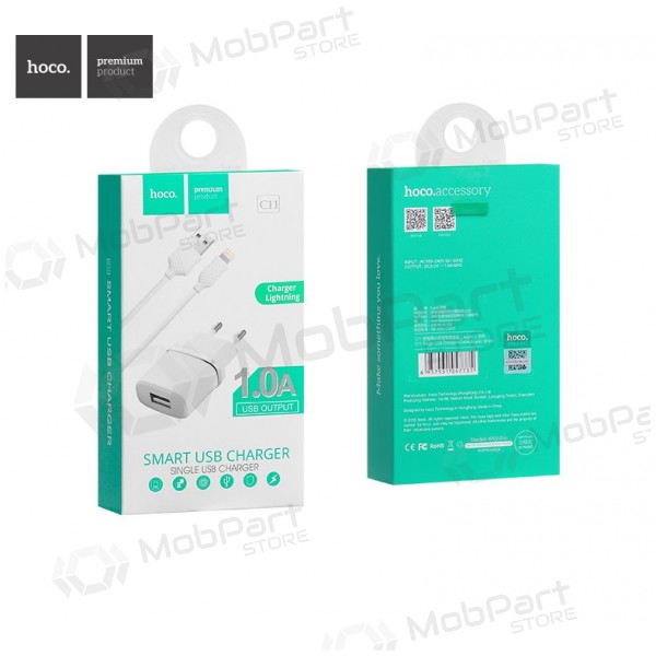 Φορτιστής HOCO C11 Smart USB + lightning (5V 1A) (άσπρο)
