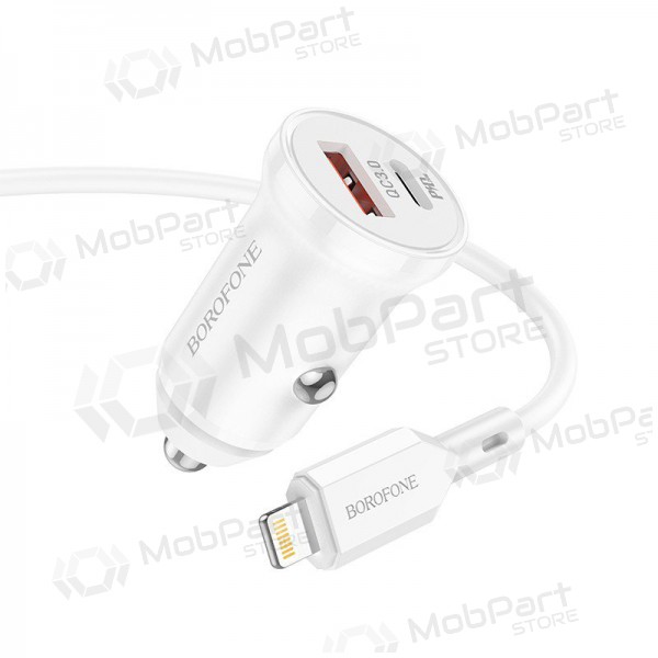 Φορτιστής automobilinis Borofone BZ18A USB-A/Type-C PD20W+QC3.0 + Lightning (άσπρο)