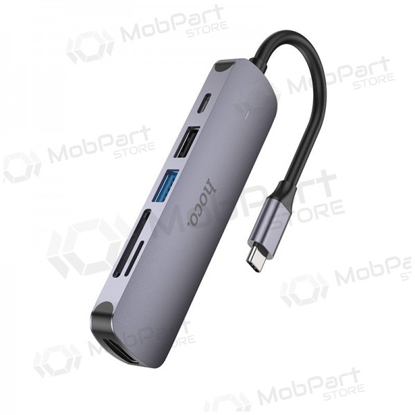 Προσαρμογέας USB-C Hoco HB28 USB-C σε HDMI + USB 3.0 + USB 2.0 + SD + TF + PD γκρι