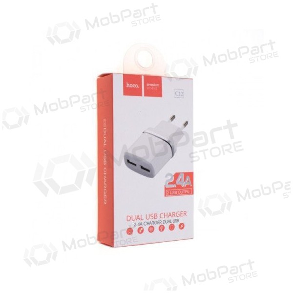 Φορτιστής HOCO C12 Smart Dual USB (5V 2.4A) (άσπρο)