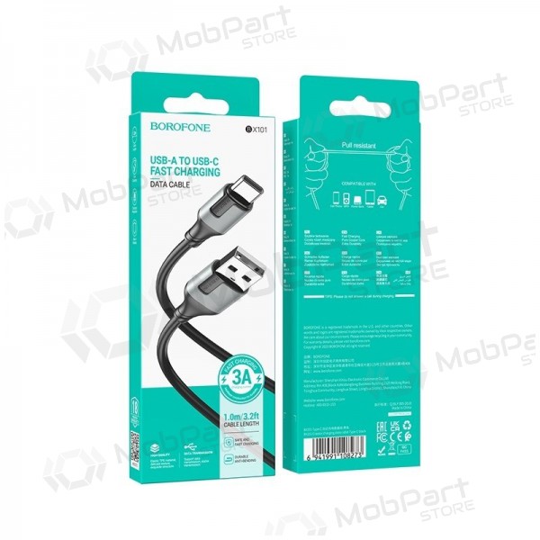 USB καλώδιο Borofone BX101 USB-A to USB-C 1.0m μαύρος