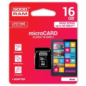 Κάρτα μνήμης GOODRAM MicroSD 16Gb (class 10) + SD adapter