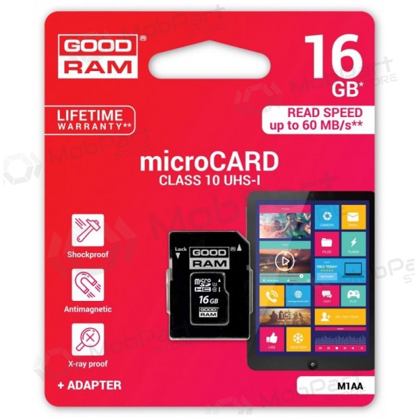 Κάρτα μνήμης GOODRAM MicroSD 16Gb (class 10) + SD adapter