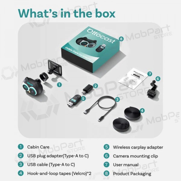 Ασύρματος προσαρμογέας CarPlay Ottocast Cabin Care CA520-T με λειτουργία παρακολούθησης παιδιών, μαύρος