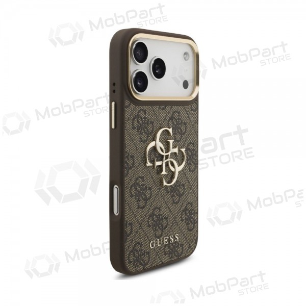 Θήκη Apple iPhone 18 Pro Max - Guess PU Leather 4G Metal Logo Gold Frame (καφέ)