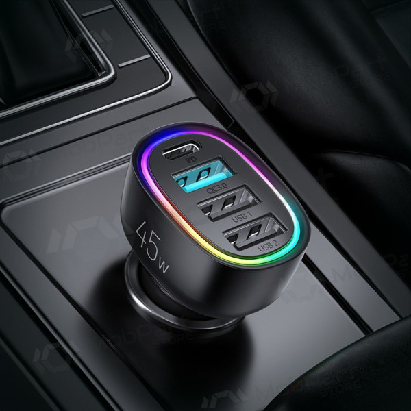 Φορτιστής automobilinis Joyroom JR-CL09 LED 4xUSB (PD, QC) 45W (μαύρος)