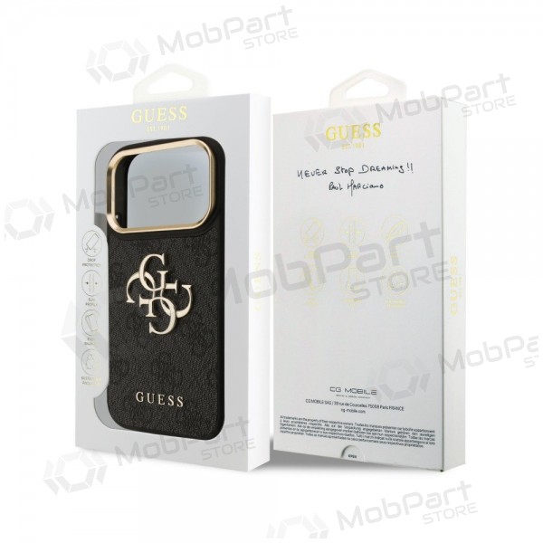Θήκη Apple iPhone 18 Pro - Guess PU Leather 4G Metal Logo Gold Frame (μαύρο)