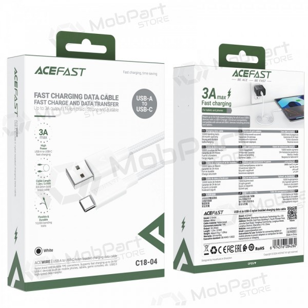 USB καλώδιο Acefast C18-04 USB-A to USB-C 1.2m άσπρο