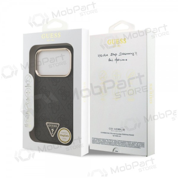 Θήκη Apple iPhone 18 Pro Max -Guess PU Leather 4G Strass Triangle Logo Gold Frame MagSafe- (μαύρο)