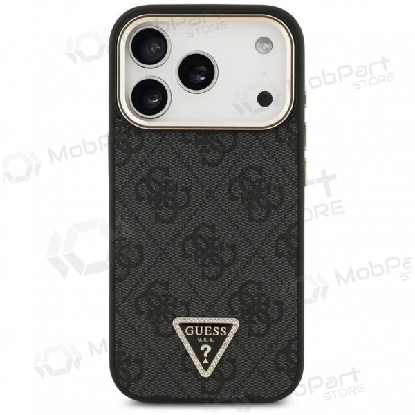 Θήκη Apple iPhone 17 Pro Max - Guess PU Leather 4G Strass Triangle Logo Gold Frame MagSafe (μαύρο)
