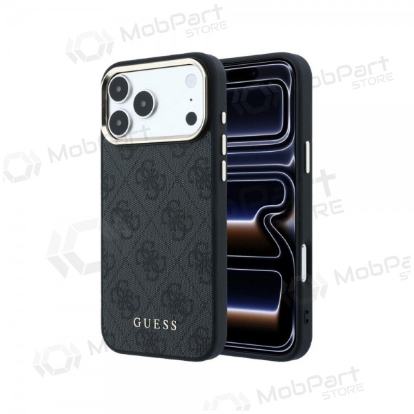 Θήκη Apple iPhone 18 Pro - Guess PU Leather 4G Gold Frame MagSafe (μαύρο)