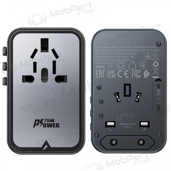Γενικής kelioninis φορτιστής Acefast Z1 75W GaN 2xUSB-A/3xUSB-C μαύρος