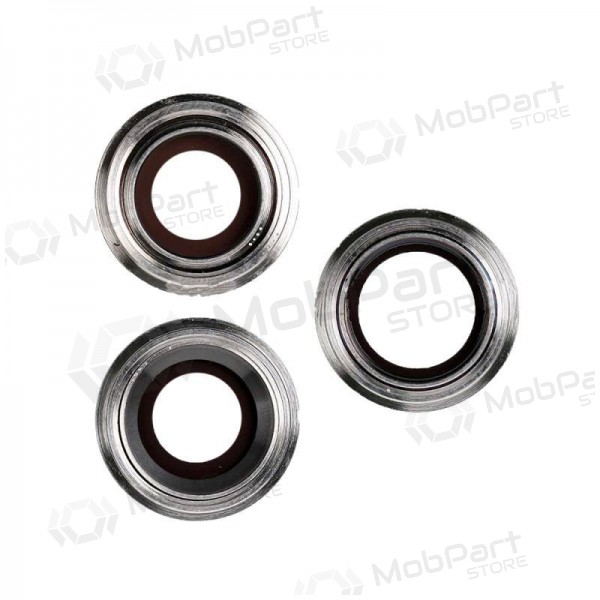 Apple iPhone 11 Pro / 11 Pro Max τζαμάκι κάμερας (3τεμ) (ασήμι) (με πλαίσιο)