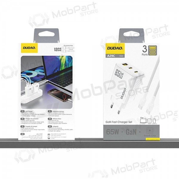 Φορτιστής τηλεφώνου Dudao A28PC 45 W GaN 2x USB-C με καλώδιο USB-C 1 m μαύρο