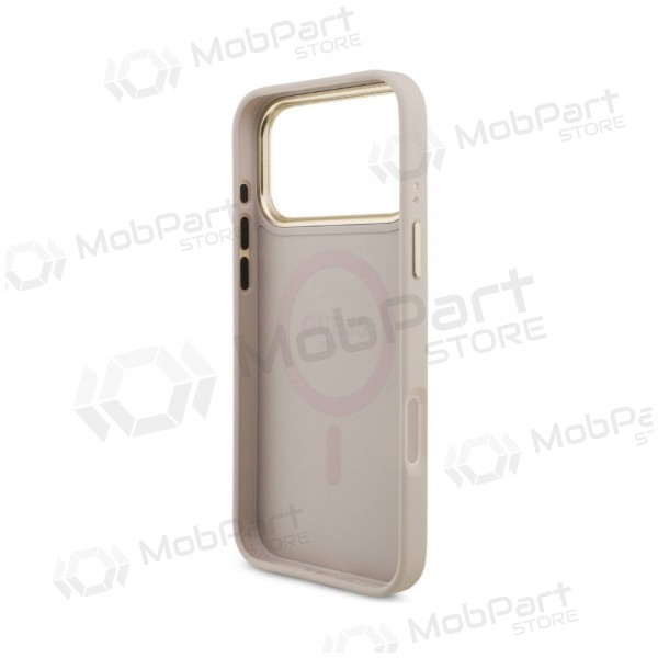 Θήκη Apple iPhone 18 Pro - Guess PU Leather 4G Strass Triangle Logo Gold Frame MagSafe (ροζ)