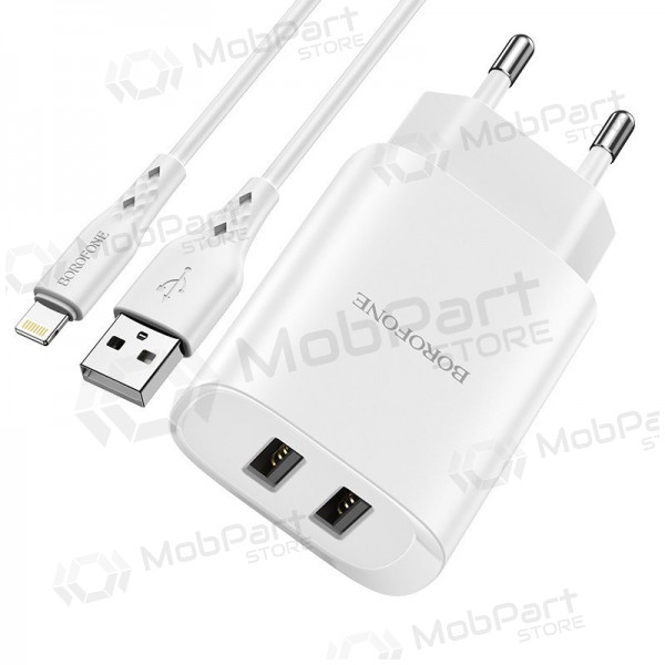 Φορτιστής Borofone BN2 2xUSB 2.1A + Lightning (άσπρο)