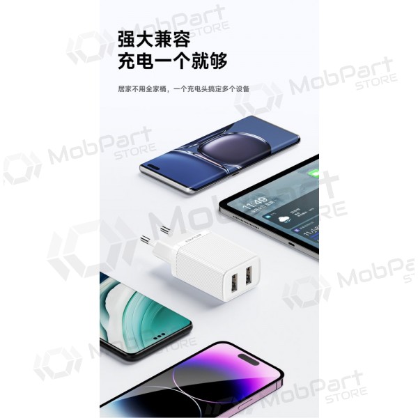 Φορτιστής Awei C15T-EU 2xUSB-A 10W + USB to USB-C cable άσπρο