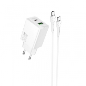 Φορτιστής τηλεφώνου Hoco N71 30 W GaN USB-C + USB-A με καλώδιο USB-C 1 m λευκό