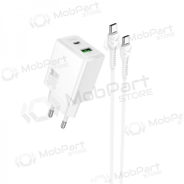 Φορτιστής τηλεφώνου Hoco N71 30 W GaN USB-C + USB-A με καλώδιο USB-C 1 m λευκό