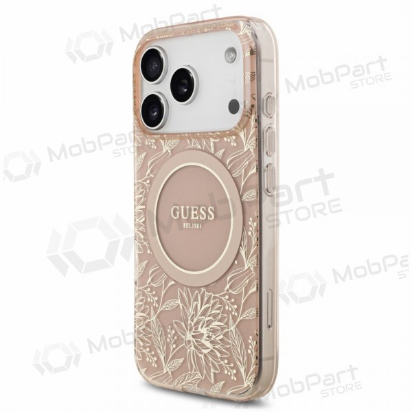 Θήκη Apple iPhone 18 Pro - Guess IML Flowers Allover Strap MagSafe (ροζ)