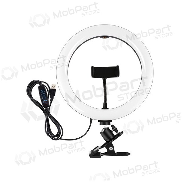 LED žiedinė λάμπα 26cm, su telefono laikikliu και spaustuku, USB