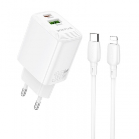 Φορτιστής Borofone BN29 30W USB-C/USB-A + USB-C to Lightning cable 1.0m άσπρο