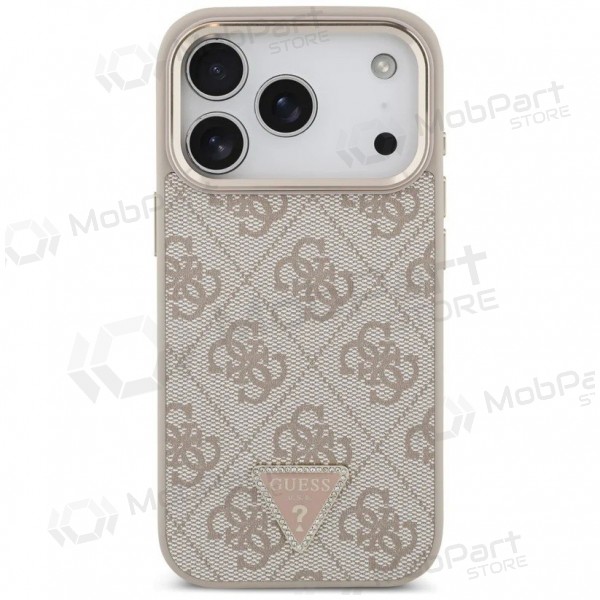 Θήκη Apple iPhone 17 Pro - Guess PU Leather 4G Strass Triangle Logo Gold Frame MagSafe (ροζ)