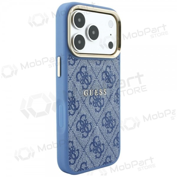Θήκη Apple iPhone 18 Pro - Guess PU Leather 4G Gold Frame Embossed MagSafe (μπλε)