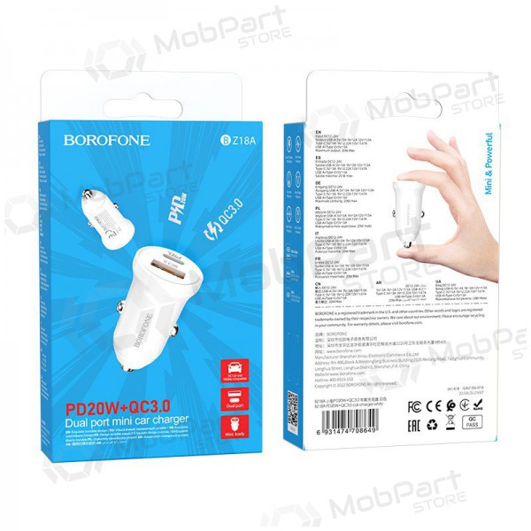 Φορτιστής automobilinis Borofone BZ18A USB-A/Type-C PD20W+QC3.0 (άσπρο)