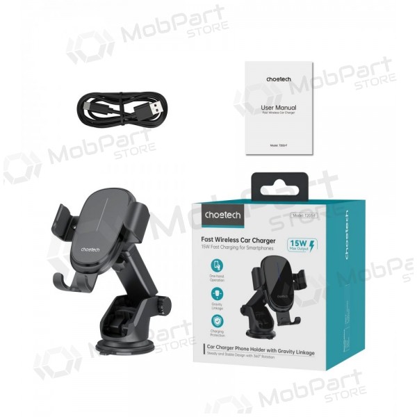 Automobilinis laikiklis-φορτιστής Choetech T203-F 15W Gravity Car Charger Holder μαύρος