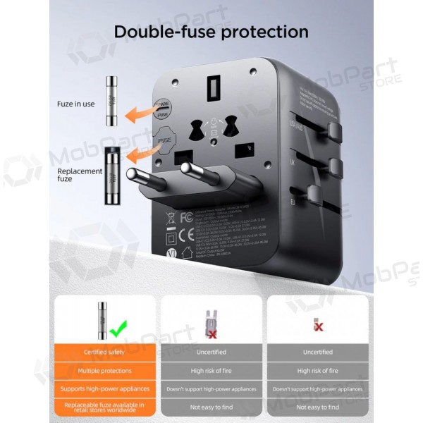 Γενικής kelioninis φορτιστής Joyroom JR-TCW01 3xUSB-A/USB-C μαύρος
