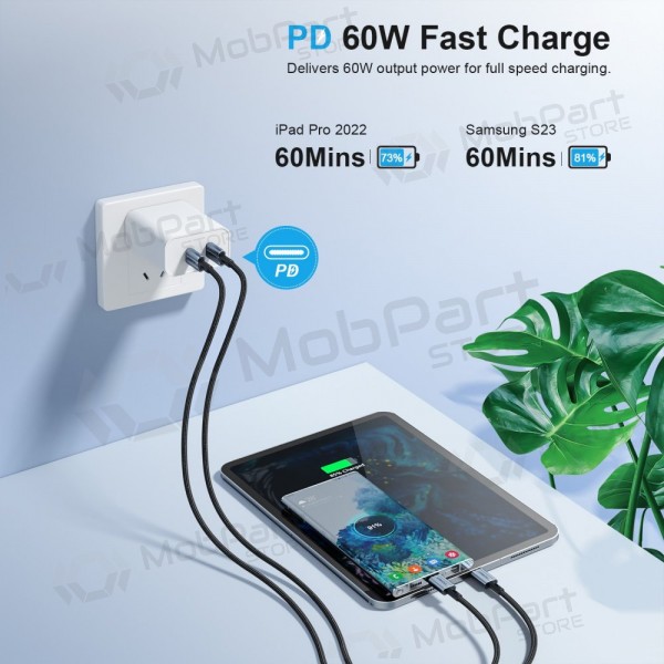 USB καλώδιο Choetech XCC-1015 USB-C to USB-C PD60W 2.0m μαύρος
