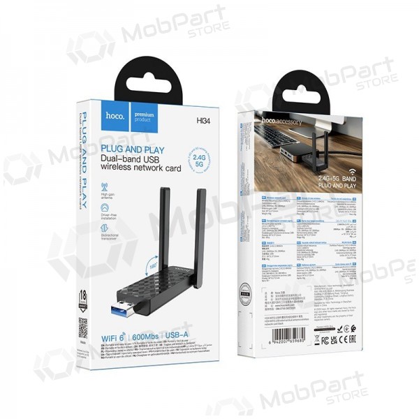 Προσαρμογέας USB Wi-Fi Hoco HI34 USB 3.0 Wi-Fi 6 μαύρος
