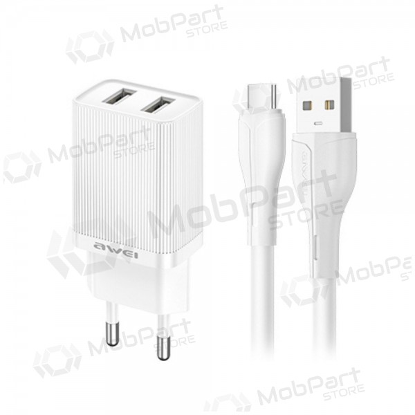 Φορτιστής Awei C15T-EU 2xUSB-A 10W + USB to USB-C cable άσπρο