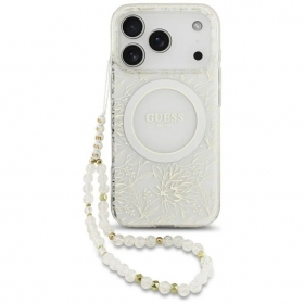 Θήκη Apple iPhone 18 Pro - Guess IML Flowers Allover Strap MagSafe (λευκή)
