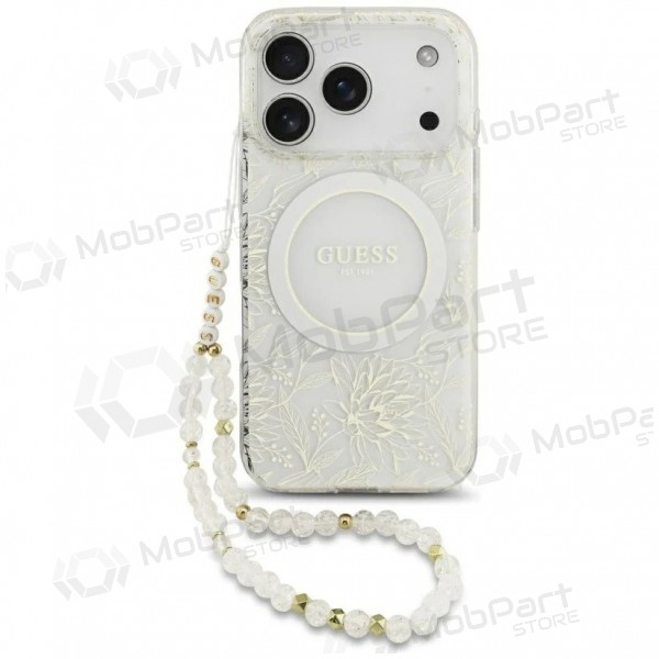 Θήκη Apple iPhone 18 Pro - Guess IML Flowers Allover Strap MagSafe (λευκή)