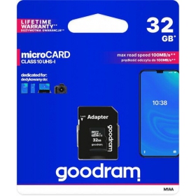 Κάρτα μνήμης GOODRAM MicroSD 32GB (class10 UHS-I) + SD Προσαρμογέας