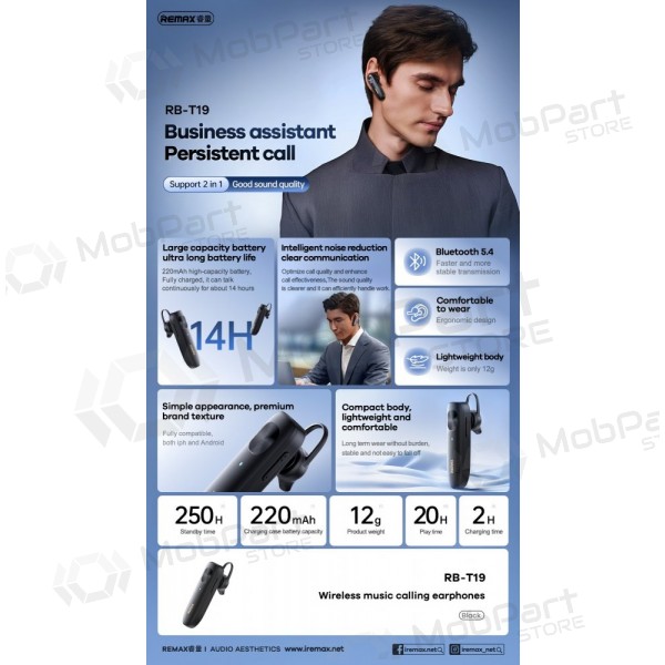 Ασύρματος handsfree ακουστικα Remax RB-T19 μαύρος