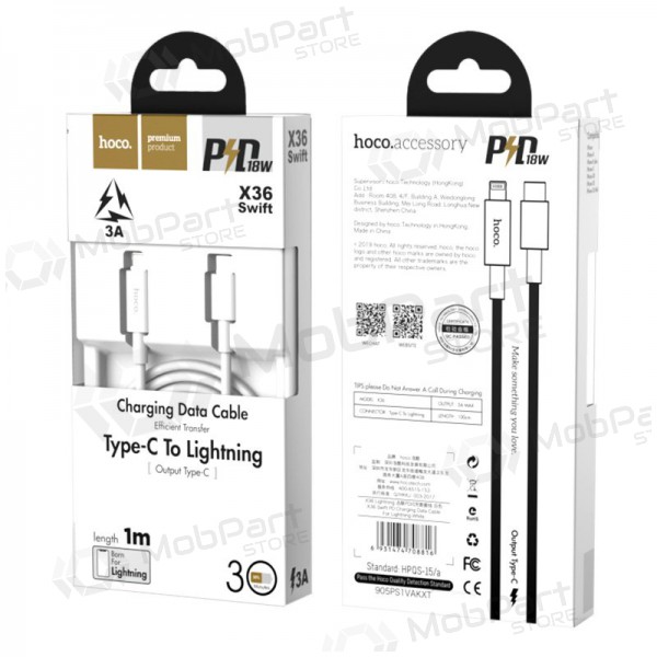 USB καλώδιο Hoco X36 PD Type-C - Lightning 1.0m (άσπρο)