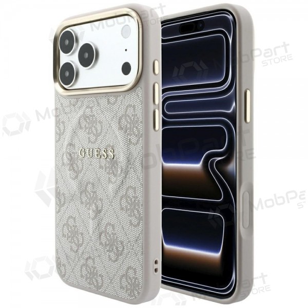 Θήκη Apple iPhone 18 Pro Max - Guess PU Leather 4G Gold Frame Embossed MagSafe (ροζ)