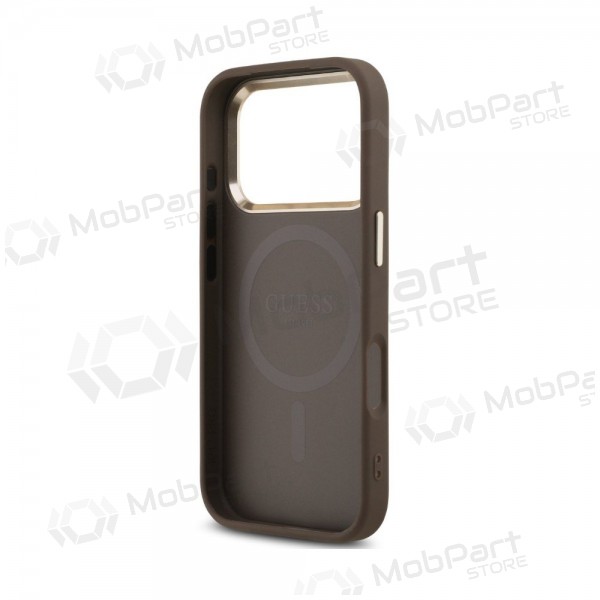 Θήκη Apple iPhone 18 Pro Max - Guess PU Leather 4G Strass Triangle Logo Gold Frame MagSafe (καφέ)