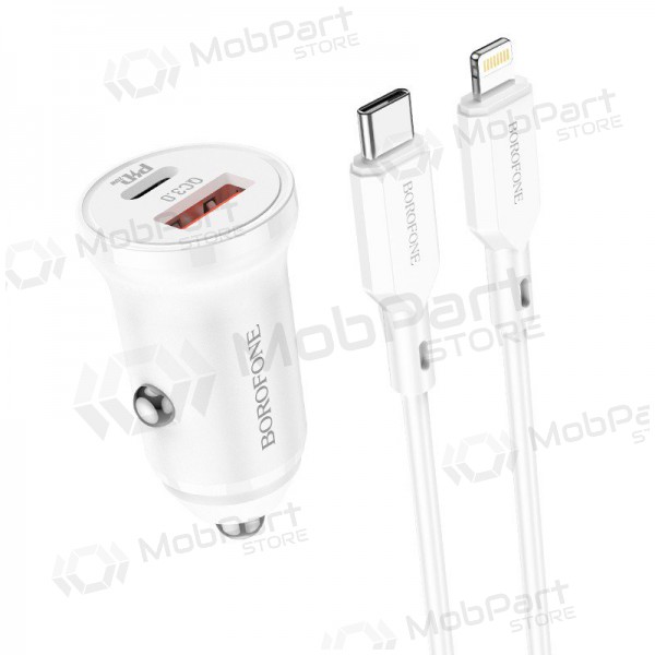 Φορτιστής automobilinis Borofone BZ18A USB-A/Type-C PD20W+QC3.0 + Lightning (άσπρο)